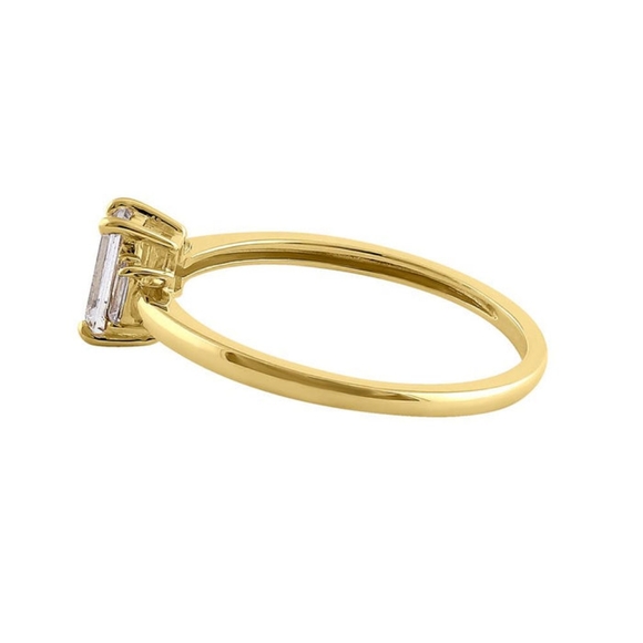 Solid 14K Yellow Gold Baguette Straight Cut CZ Engagement Ring - Picture 2 of 4